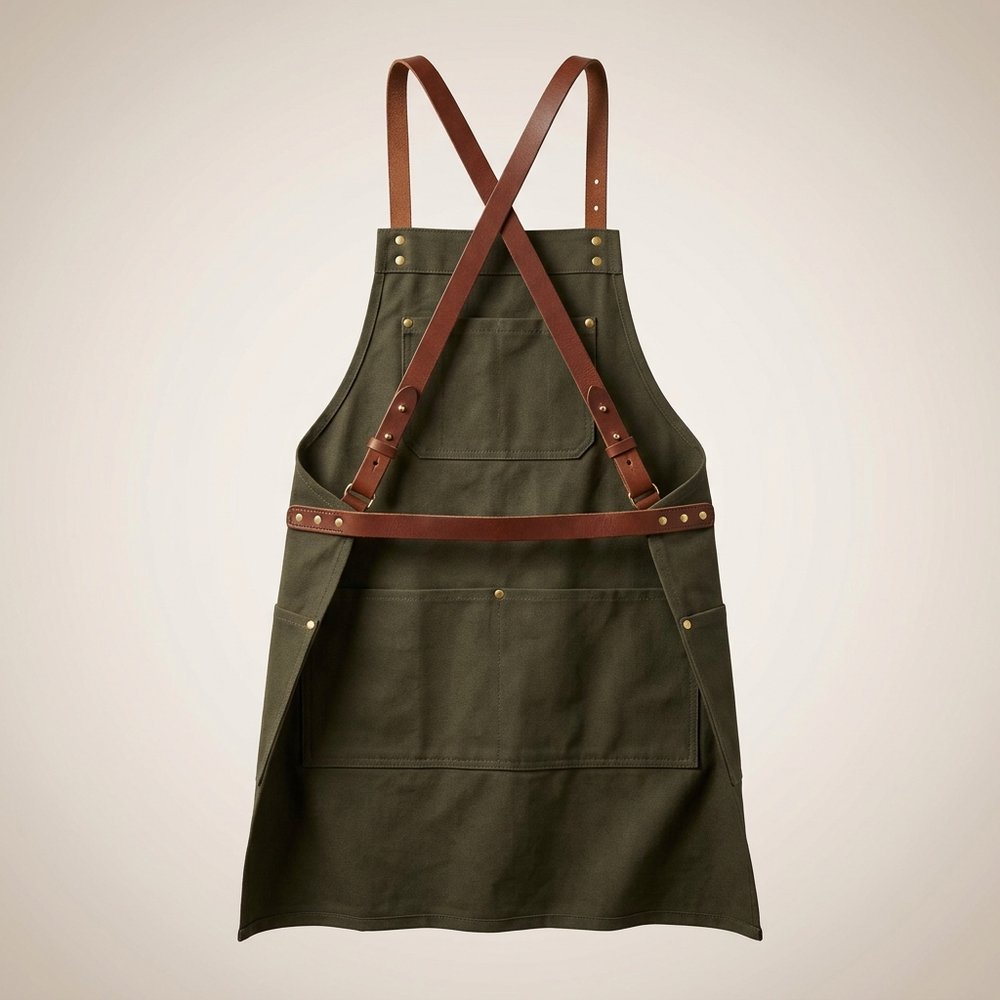 Leather-strap canvas shop apron